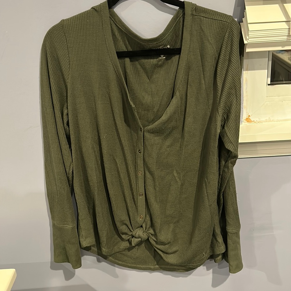 Waffle knit long sleeves top